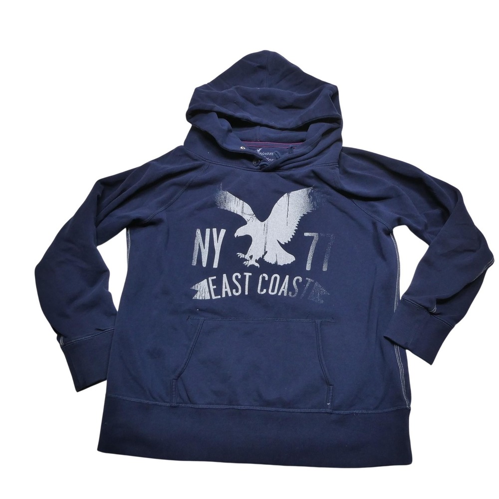 American Eagle Outfitters Hoodie Mens XL Blue Eagle NY 77 East Coast Graphic